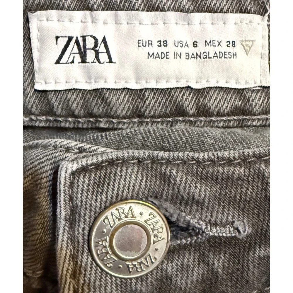 Zara‎ Barrel Jeans Women Size 6 Grey Wide Leg High Rise Faded Denim Pants